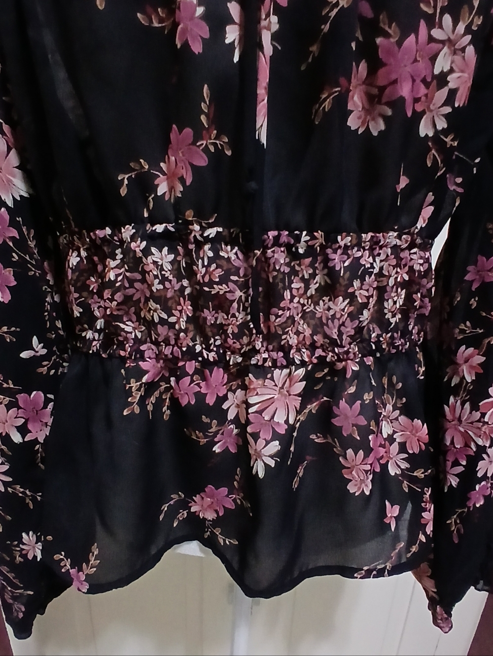 Vintage AGB Byer California Size M Black Pink Floral Mesh Y2K Blouse Top - Picture 5 of 7